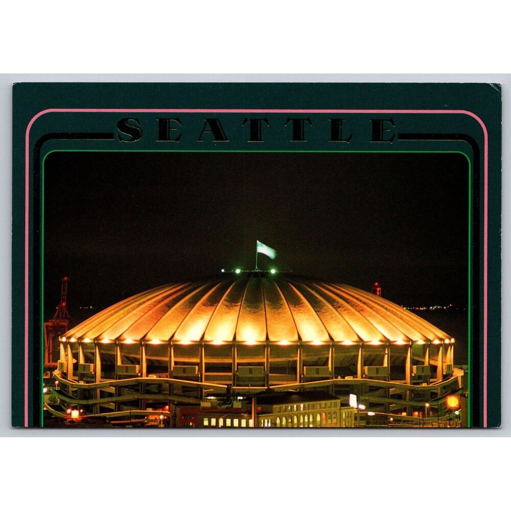 Seattle Kingdome Postcard Night Lights Seattle Seahawks Stadium Vintage 4x6